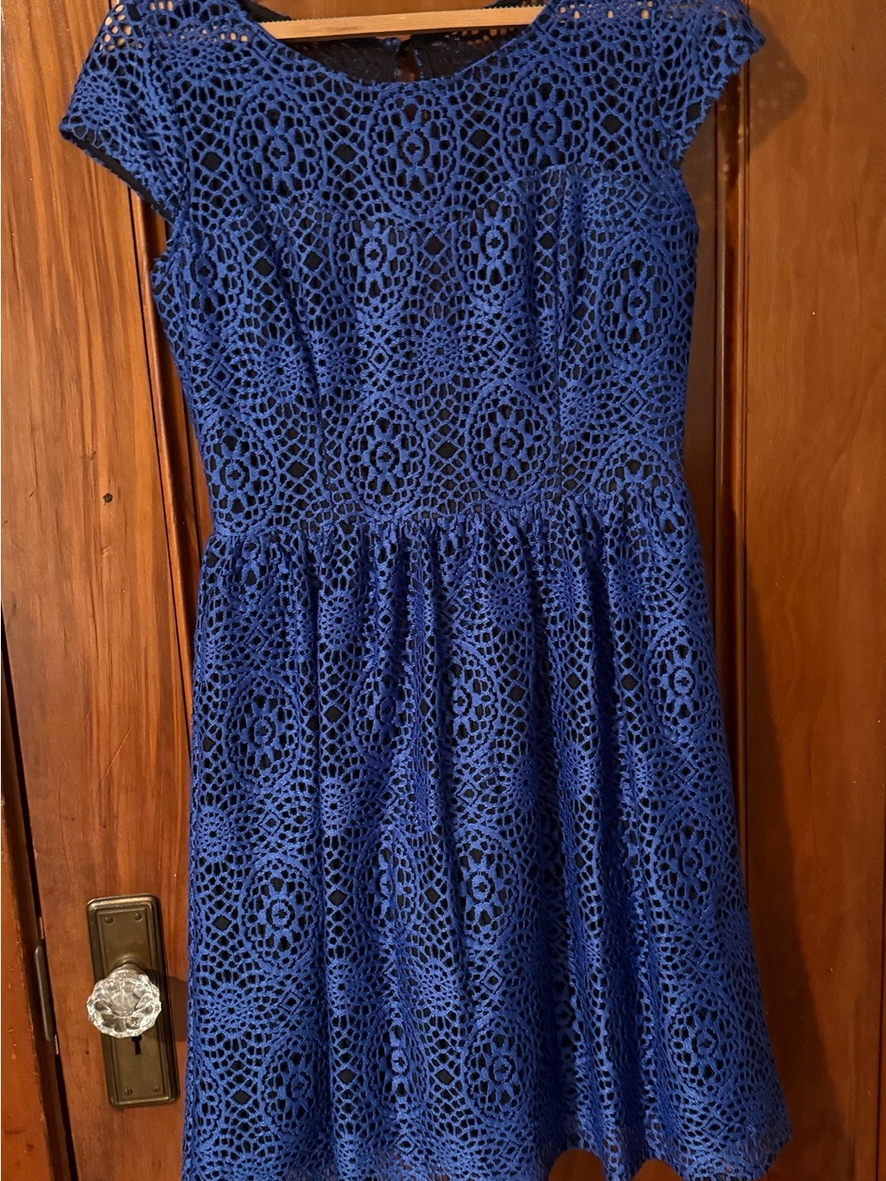 Rubber Ducky Productions Royal Blue Lace Skater Dress Fit And Flare Black Lining